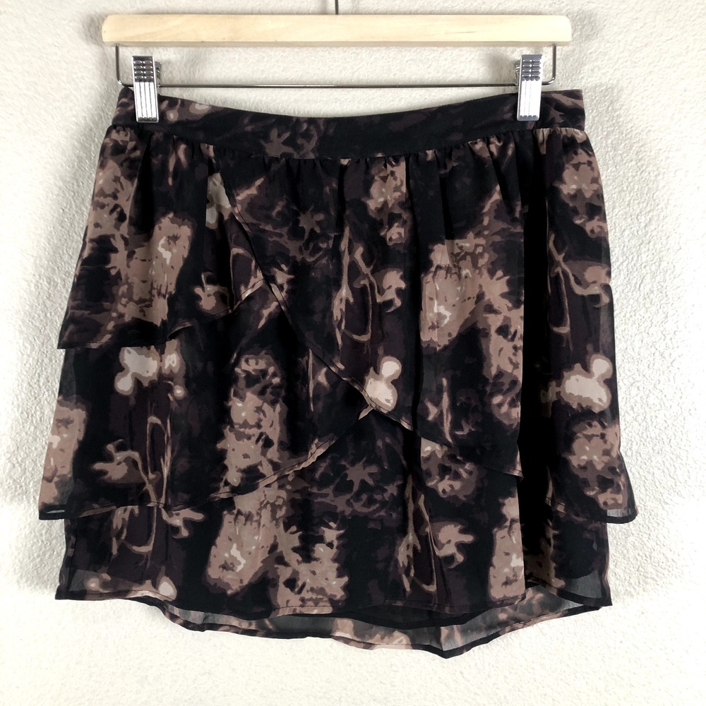 Anthropologie Silence+Noise Tiered Skirt‎ Women 4 Black Print Whimsygoth Witchy